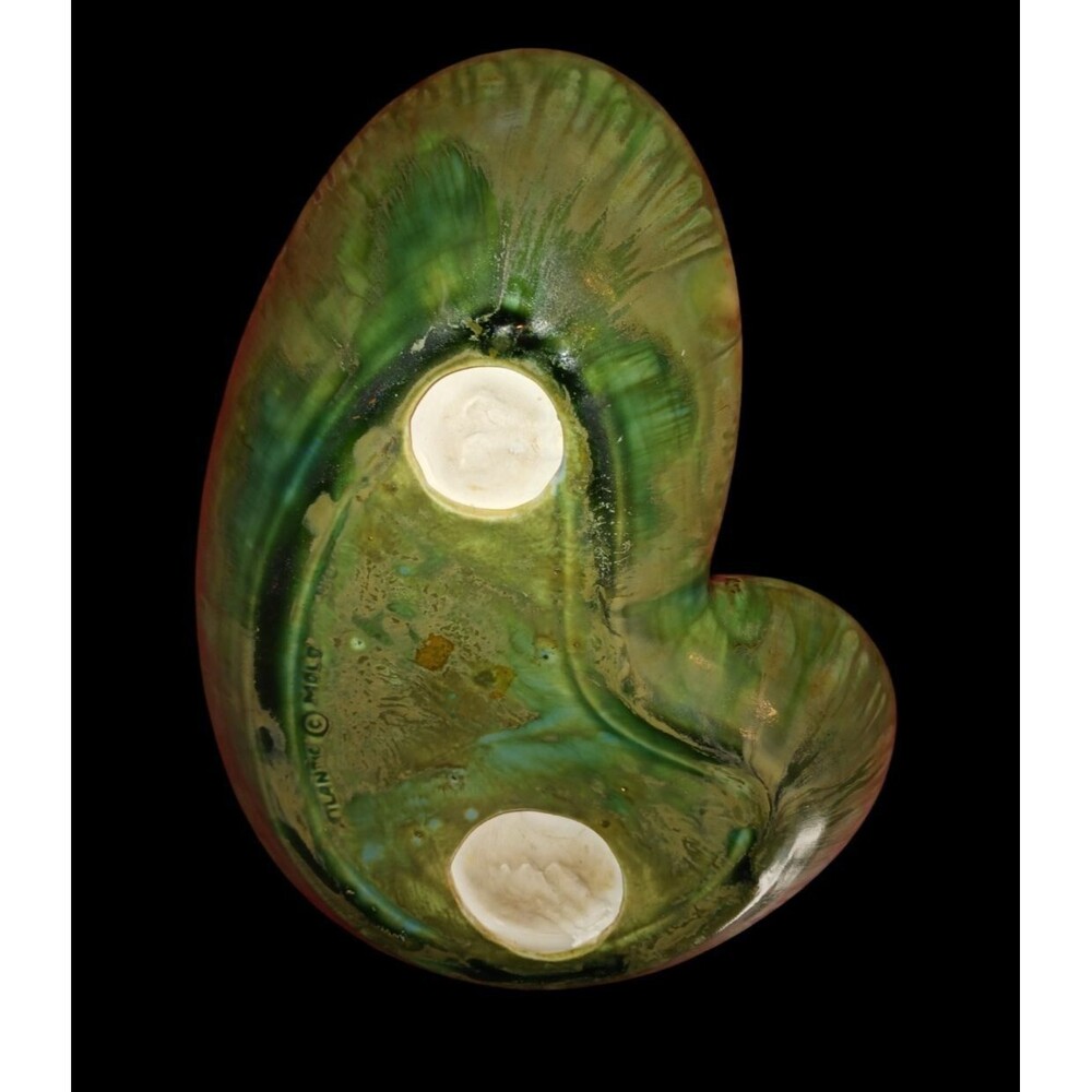 Large 1970's Ceramic Abstract Freeform Drip Glazed Atlantic Mold Ashtray Green - Picture 5 of 14